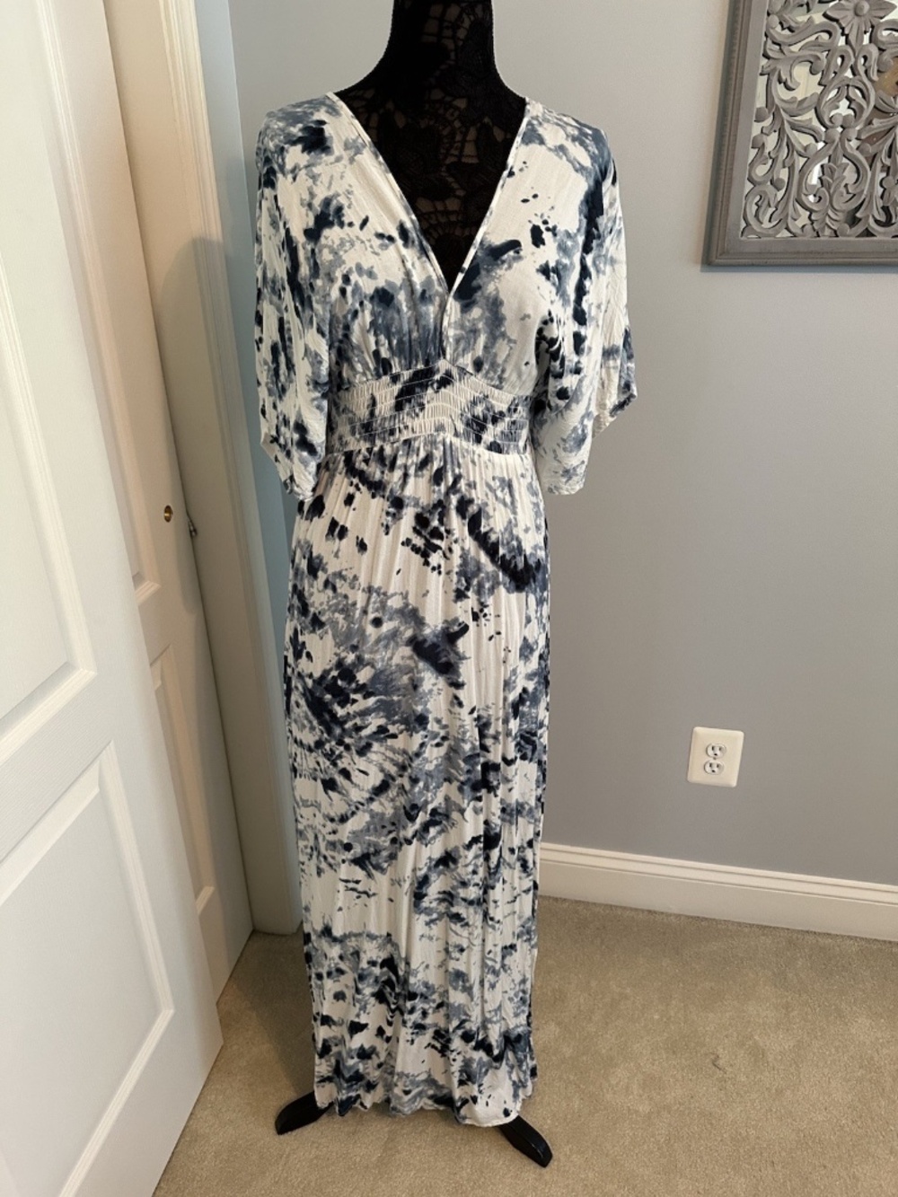 ?JapnaTie Dye Kimono Sleeve Maxi Dress M? Blue